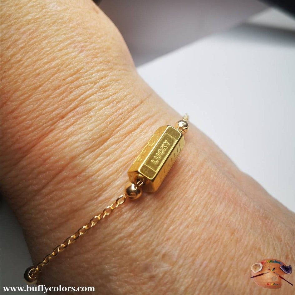Bracelet message "LUCKY" & étoiles Doré avec bracelet assorti