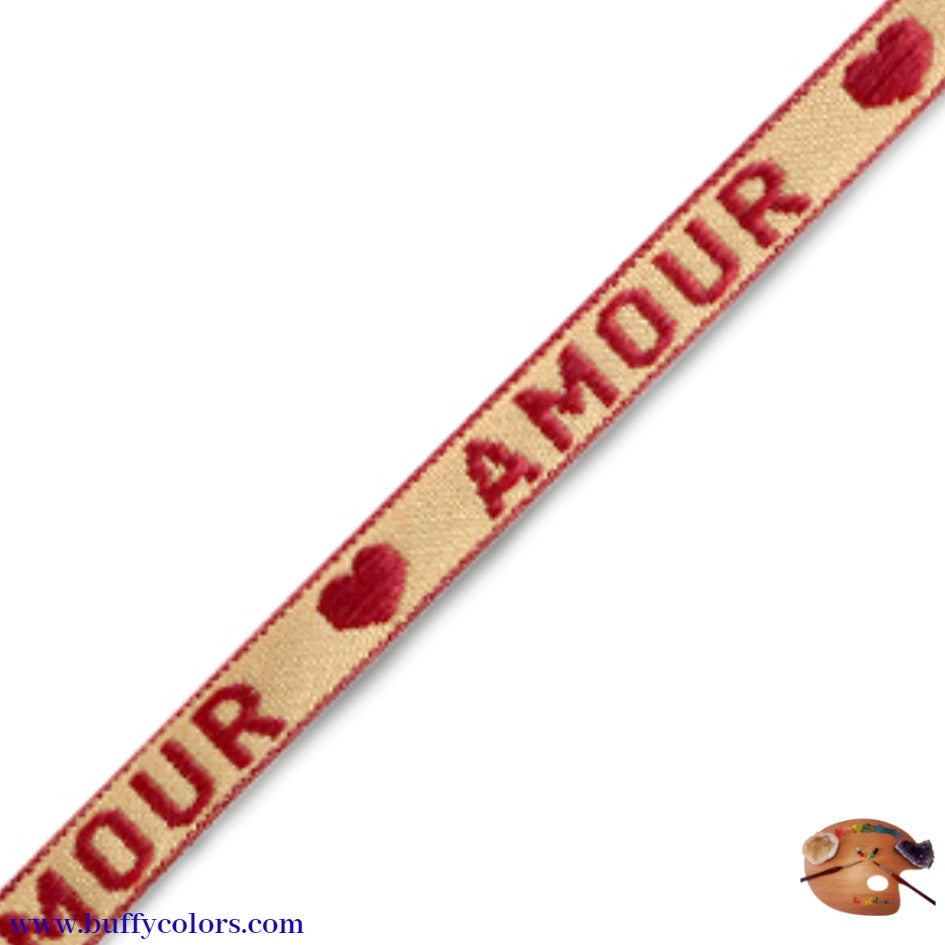 Ruban texte "Amour" Beige-rouge chaud