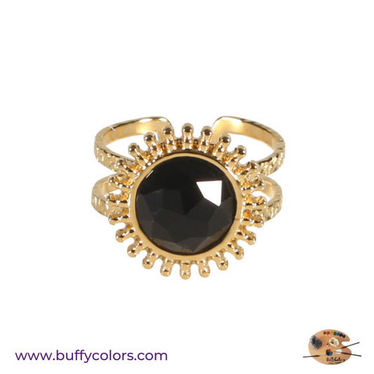 Bague soleil en acier sertie d'une Onyx noire