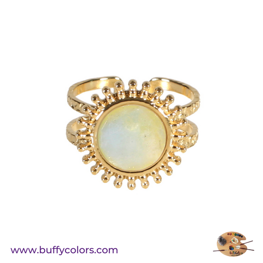 Bague soleil en acier sertie d'une amazonite