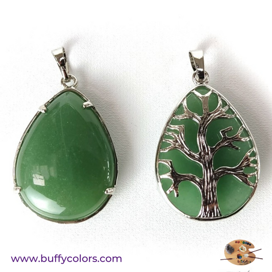 Pendentif - Arbre de vie goutte en aventurine verte