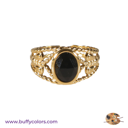 Bague abeillle en acier sertie d'une Onyx noire