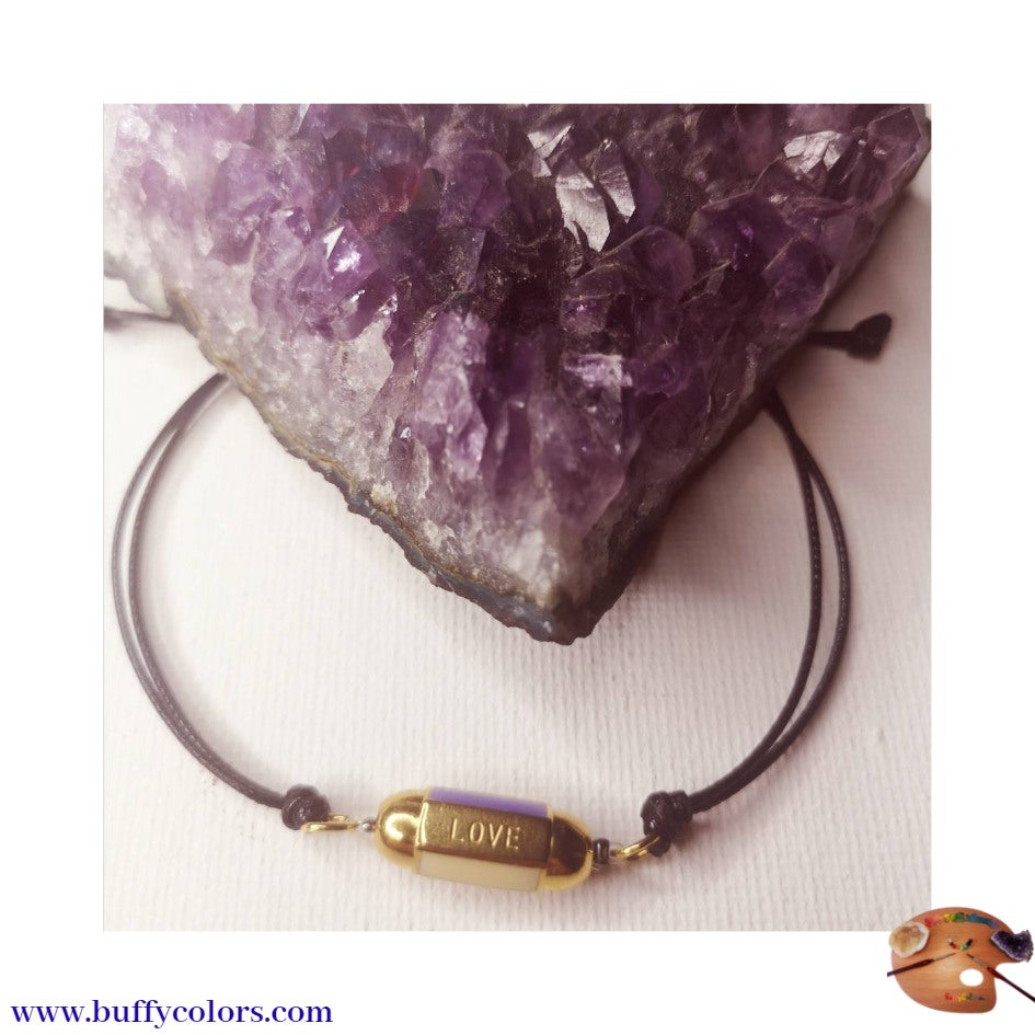 Bracelet message "LOVE" Doré avec cordon à choisir